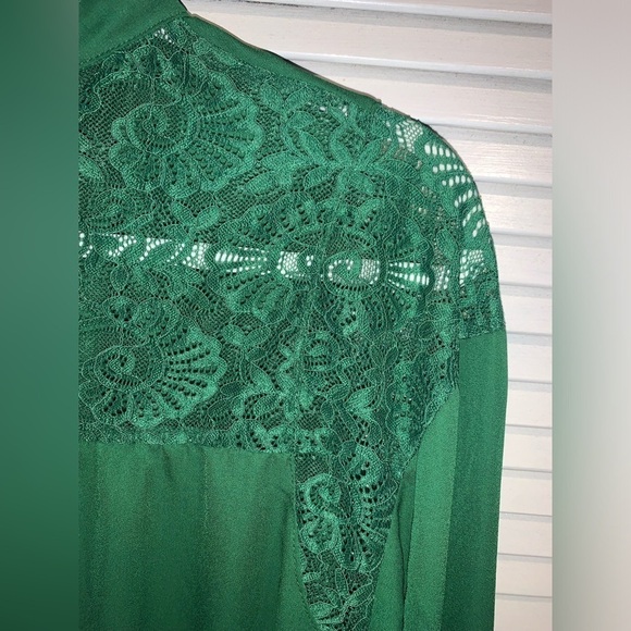 H&M Mock Neck Sheer Chiffon long sleeve Blouse green - Picture 4 of 10